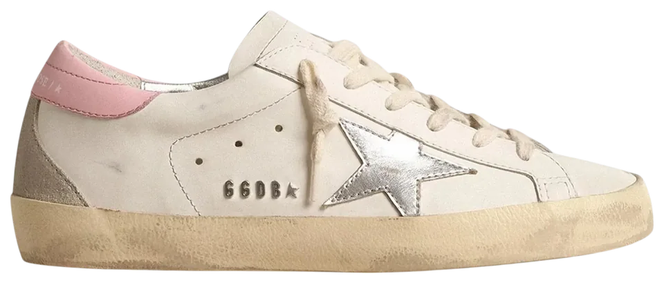 Golden Goose Super-Star Silver Leather Star Pink Heel Tab