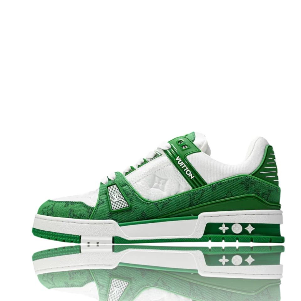 LV Trainer Low Monogram Denim White Green · Foto 2 de 9