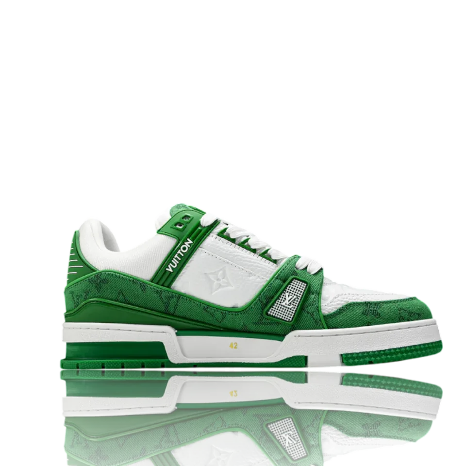 LV Trainer Low Monogram Denim White Green · Foto 3 de 9
