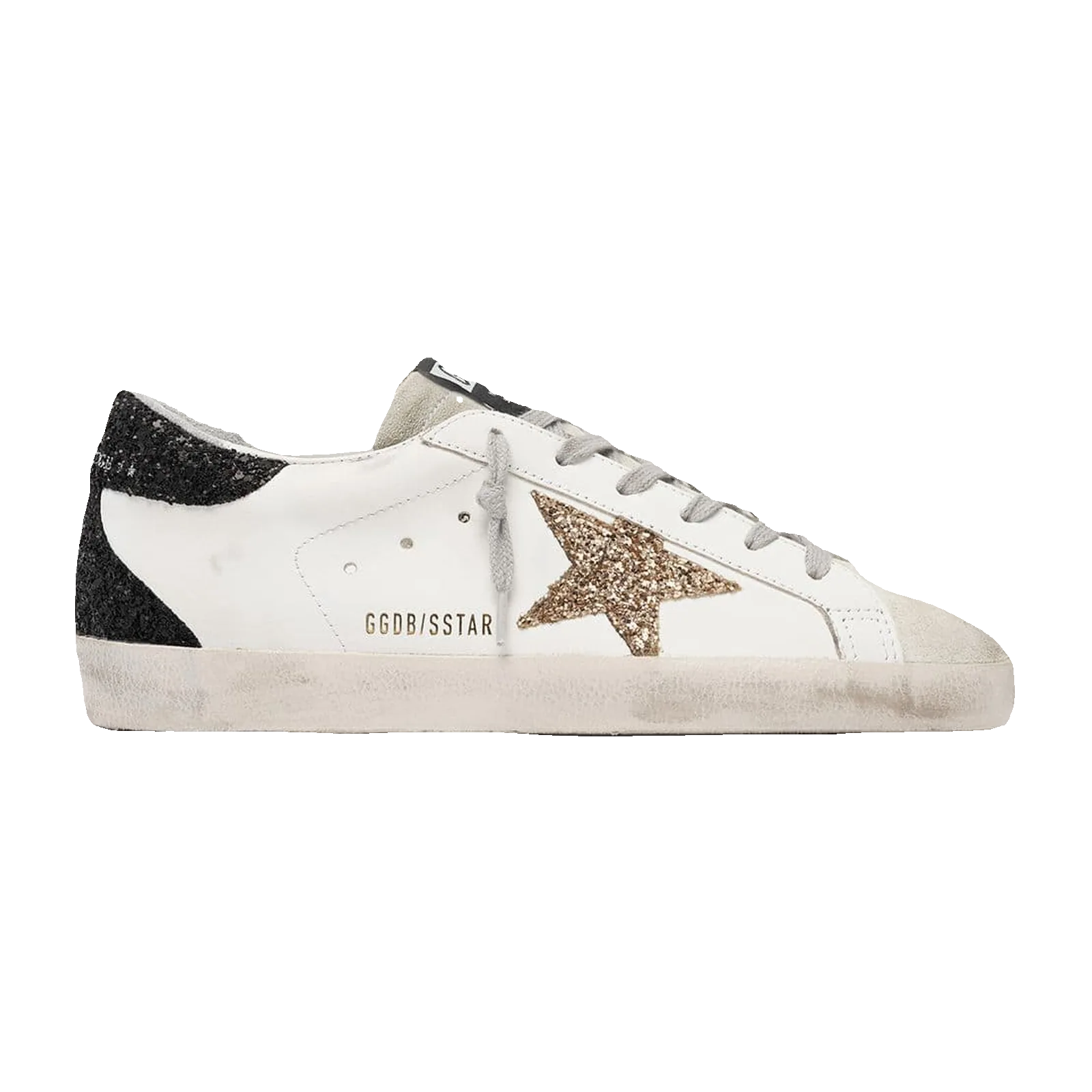 Golden Goose Super-Star Gold Glitter Star Black Heel